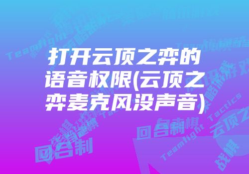 打开云顶之弈的语音权限(云顶之弈麦克风没声音)