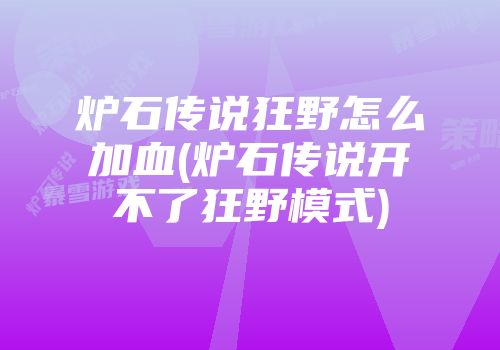 炉石传说狂野怎么加血(炉石传说开不了狂野模式)